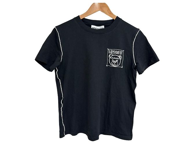 Camiseta de algodón bordada Moschino Negro