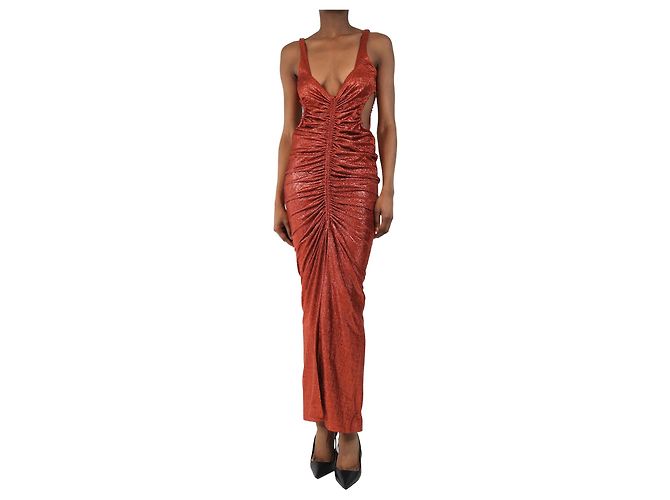 Autre Marque Gerafftes glitzerndes burnt orange Kleid - Größe UK 10