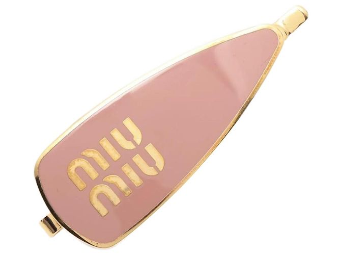 Miu Miu Fermaglio per capelli in metallo dorato e rosa con logo D'oro