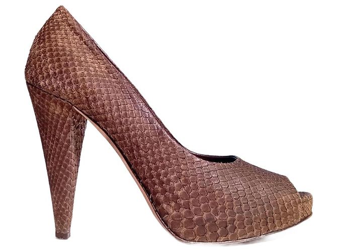 Bally Brown Genuine PYTHON Peep-Toe Heels - Dark brown