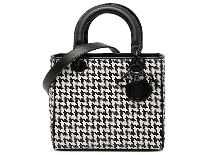 Dior Black Medium Calfskin Woven Houndstooth Lady Dior Leather Pony-style calfskin  ref.2631725