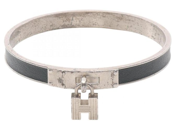 Pulseira Kelly Hermès de couro verde e aço Prata