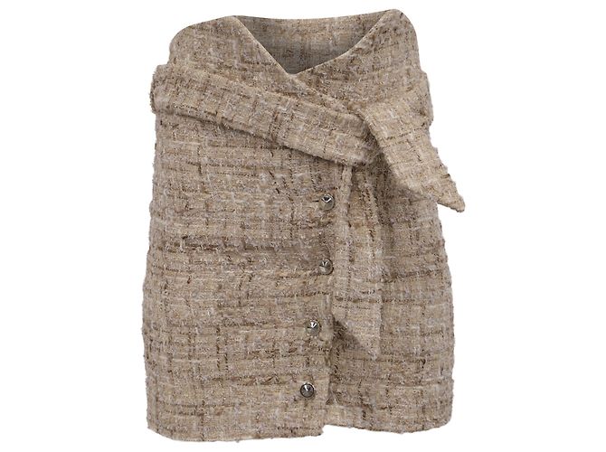 Falda mini de tweed con cinturón Iro Tomia en acrílico beige