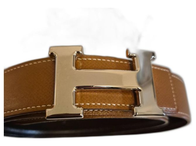 Hermès Reversible Belt – Smooth Leather & Grained Leather – Silver H Buckle Black Camel