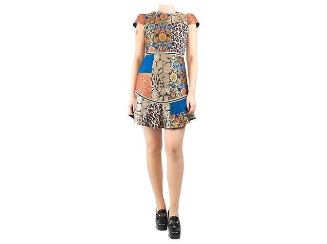 Alice + Olivia Mini-Kleid aus mehrfarbigem Jacquard-Patchwork - Größe UK 10 Mehrfarben