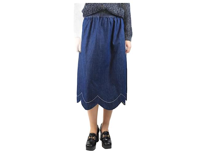 Autre Marque Blue denim scallop midi skirt - size UK 10 Cotton  ref.2633791