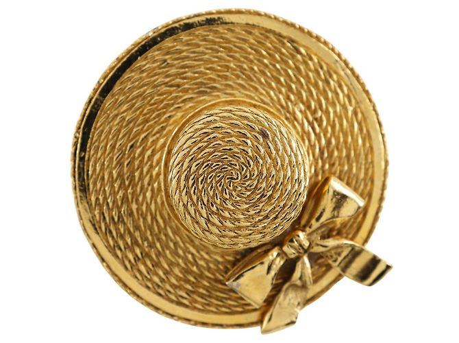 Chanel Brosche in Form eines vergoldeten Strohhuts Golden