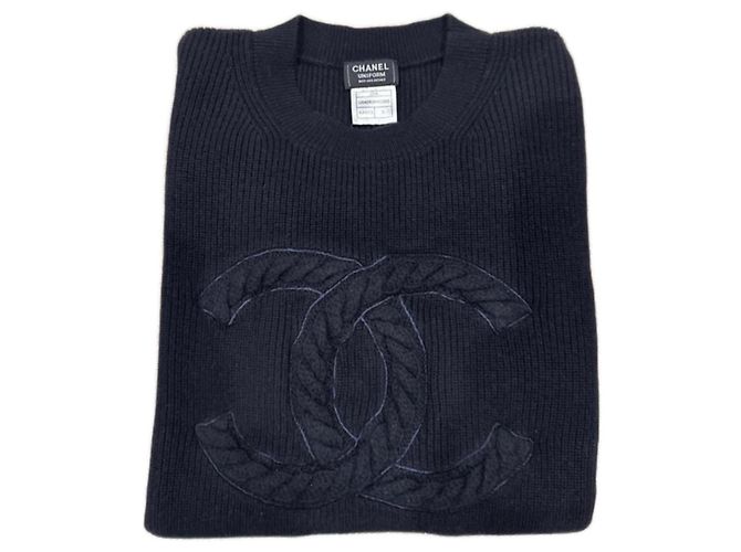 Suéter Chanel Uniform de lã e algodão azul marinho