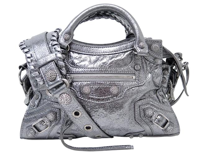 NEW BALENCIAGA NEO CAGOLE XS 700940 LEATHER SHOULDER BAG Silvery  ref.2634732