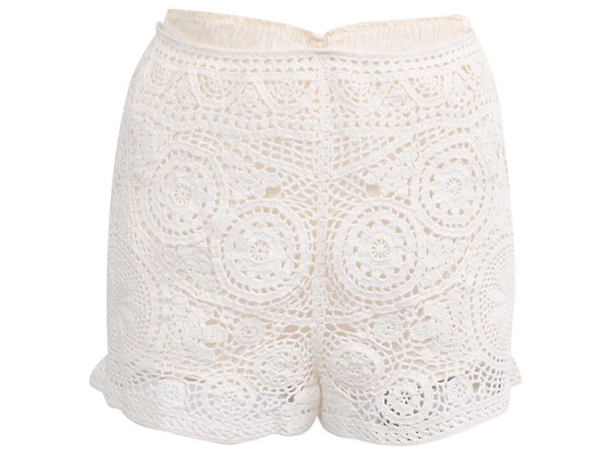 Shorts mini de algodão branco com padrão de renda Chloé Cru