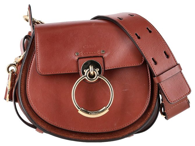 Bolsa de Ombro Chloé Small Tess em Couro de Bezerro Marrom Vermelho