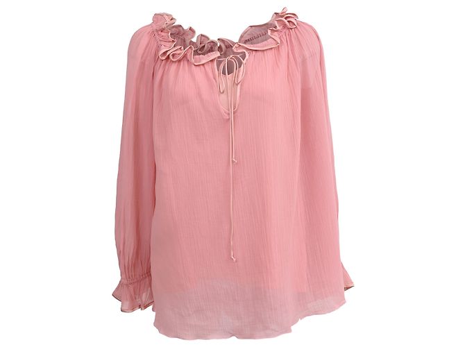 Blusa con volantini in seta rosa di Marc Jacobs Marrone