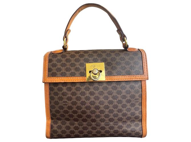 Triomphe Bolsa Céline Macadam Triunfo Marrom e Couro Caramelo