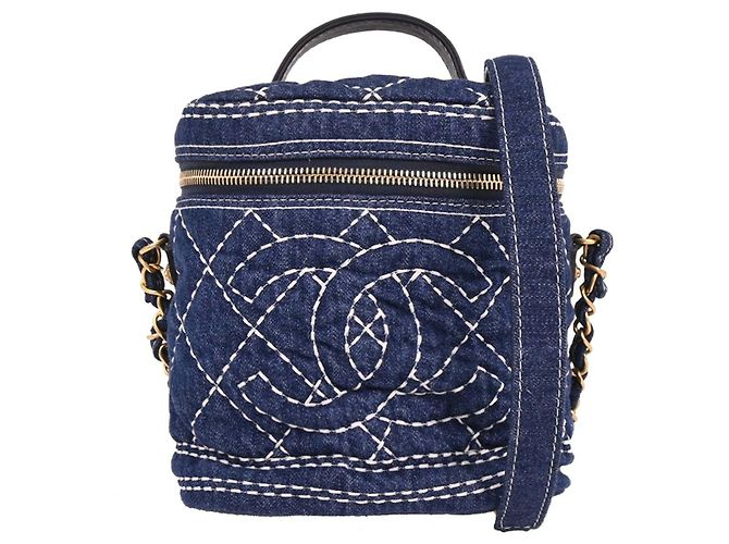 Chanel Vanity Case Quilted Denim Blue
