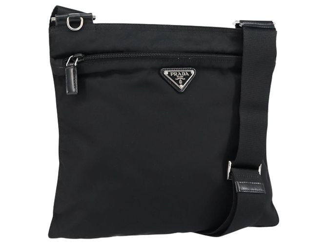 Borsa messenger con tasca frontale Prada Tessuto media Nero