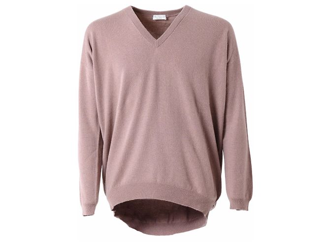 Brunello Cucinelli taupe Kaschmir V-Ausschnitt Pullover – 2010er Grau