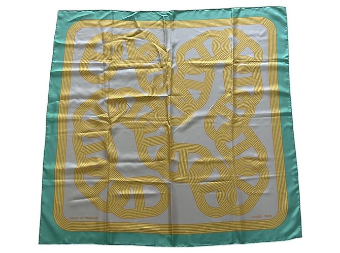 Lenço Hermès Circuit 24 Faubourg de Seda Amarelo Verde 90cm