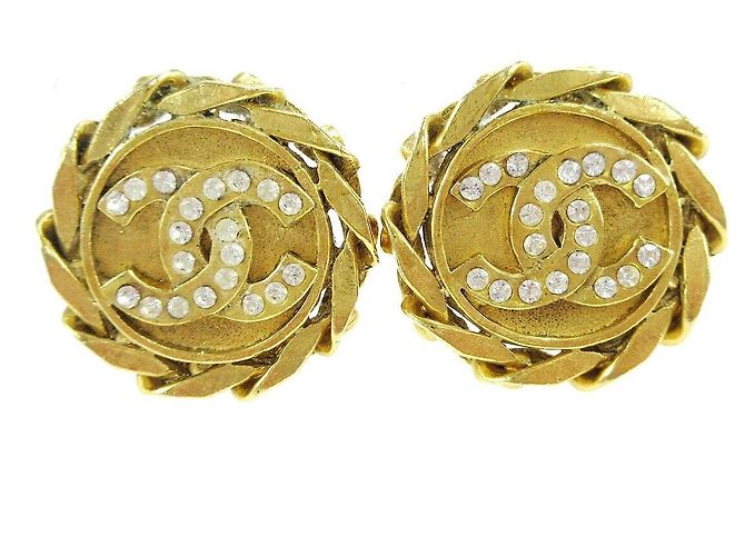 Botones clip Chanel CC de metal con perla artificial Dorado
