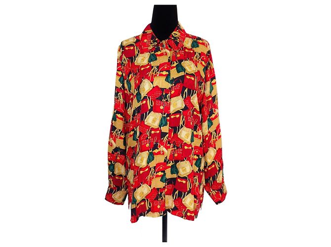 Givenchy rote Seidenhemd mit Handtaschenmuster Mehrfarben