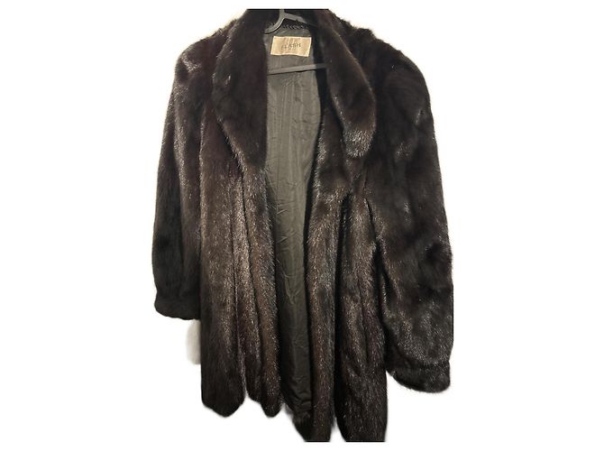 Autre Marque Cappotto in pelle e pelliccia nero taglio slim
