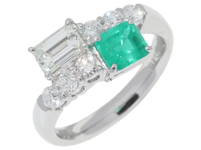 Autre Marque Pt900 Smaragd-Diamantring Grün