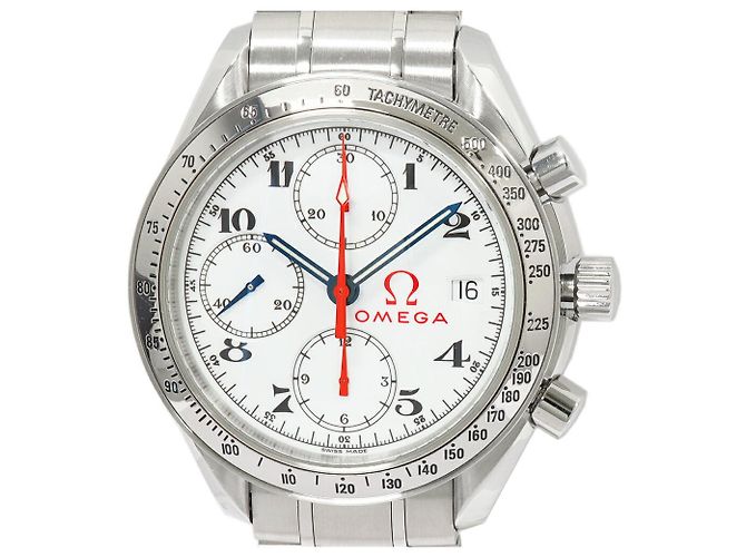 Omega Speedmaster Date Olympische Kollektion Edelstahl Uhr Weiß