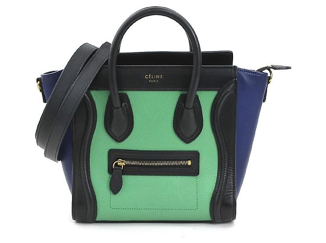 Céline Celine Luggage Nano Shopper Handtasche Schwarz Blau Grün