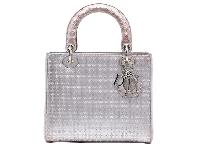 Dior Pink Medium Metallic Patent Microcannage Lady Dior Golden Leather Patent leather  ref.2636308