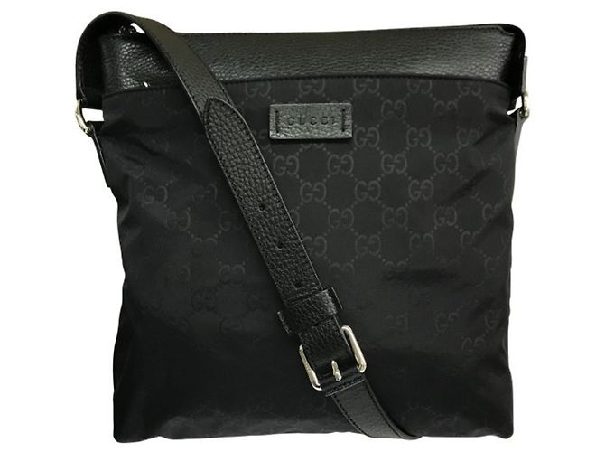 Borsa a Spalla in Nylon e Pelle Nera Gucci Nero