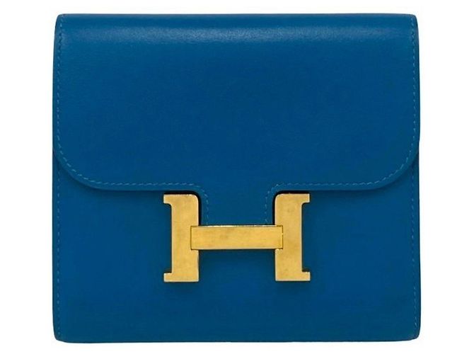 Hermès Constance Kompakt Geldbörse aus Kalbsleder Blau