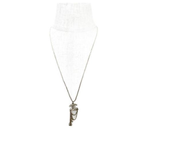 Collana CHANEL Coco Mark GP con strass e perle finte Rosa Bianco D'oro