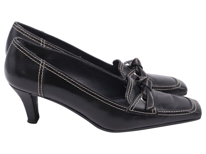 Stuart Weitzman Bow Square-Toe Pumps in Black Leather