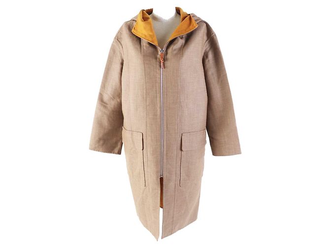 Langer Cashmere-Mantel von Hermès Braun Senf