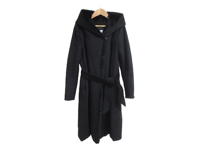 Abrigo largo con capucha de lana de alpaca y piel Max Mara Orilag Negro