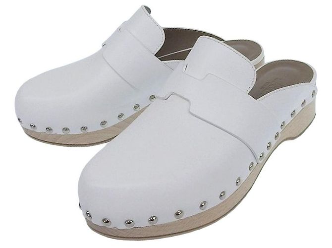 Hermès Calya Leder-Sabot 36 Weiß