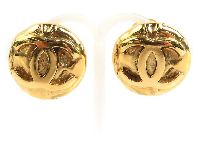 Chanel Coco Mark Metall Gold Clip Ohrringe Golden