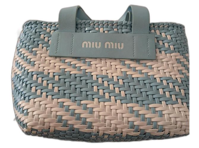 Borsa Tote Miu Miu in pelle bianca e blu Bianco Blu chiaro