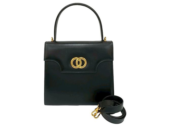 Céline Borsa in pelle con hardware logo circolare Celine Nero