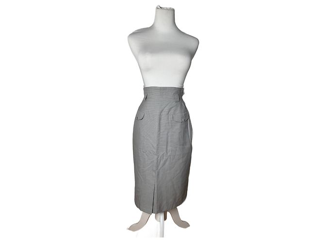 Vintage Dior Skirt Checked Grey White S