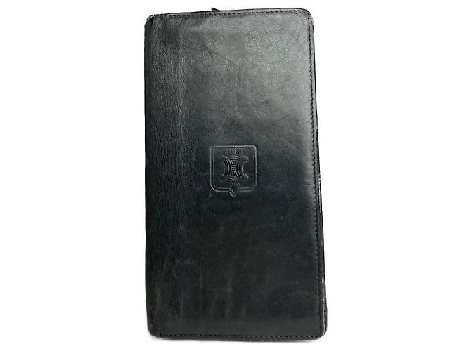 Triomphe Céline Vintage Celine Paris Leather ID Holder black