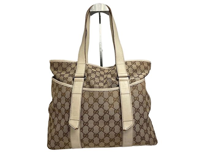 Vintage Gucci Monogram Handtasche Beige Braun Weiß