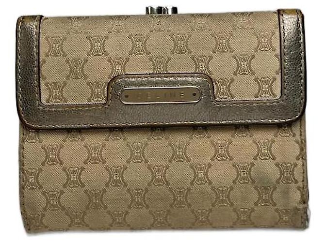 Céline Vintage Celine Triomphe Monogram Canvas Leather Wallet Brown Bronze Silvery