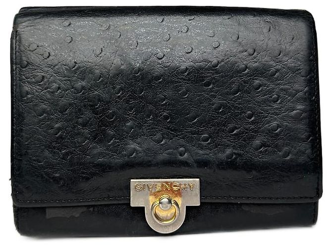 Cartera de cuero de avestruz vintage Givenchy negra Negro