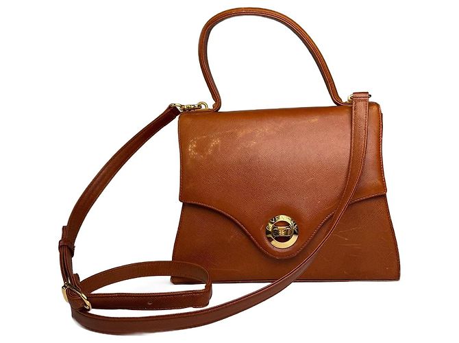 Vintage Givenchy 2Way Leather Handbag Orange Brown