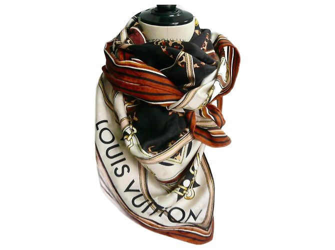 LOUIS VUITTON Sciarpa Monogramma in Cashmere e Seta Marrone In Eccellenti Condizioni Multicolore