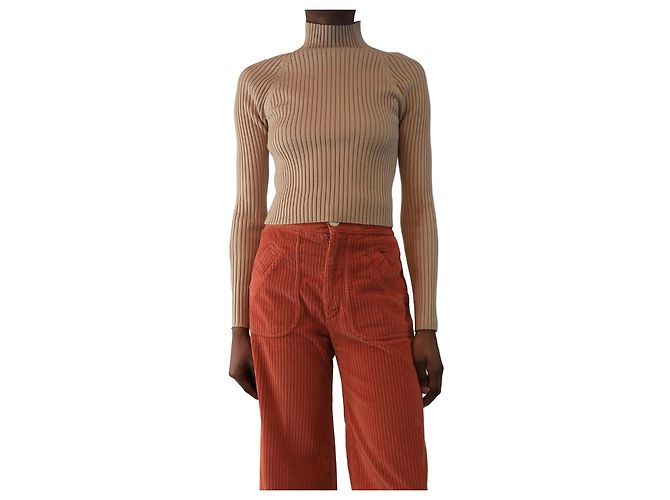 Alice + Olivia Neutrales geripptes Strickoberteil - Größe XS Braun