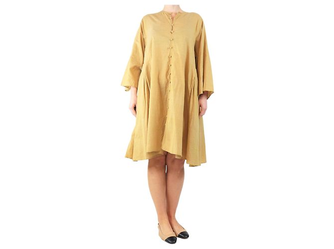 Autre Marque Senfgelbe Knopf-Front-Midikleid - Größe M