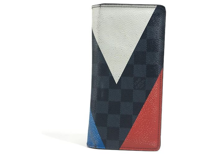 Brazza Louis Vuitton N41593 Damier Cobalt Bifold Langbörse Weiß Rot Blau Marineblau