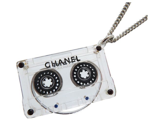 Chanel Cassette Tape Rhinestone Necklace Red Blue