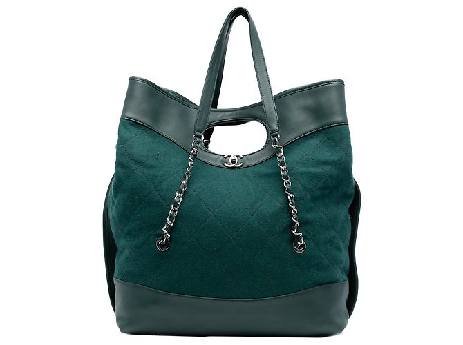 Bolsa de compras Chanel verde extra grande em lã e couro de bezerro 31